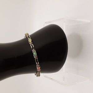 Vintage Fire Opal Sterling Silver Tennis Bracelet